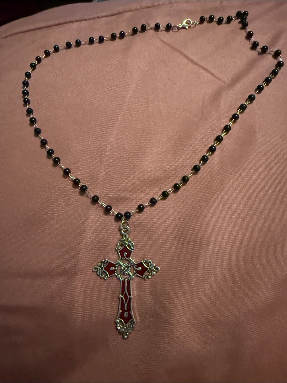 Unbranded Red Enamel Cross Rosary Necklace